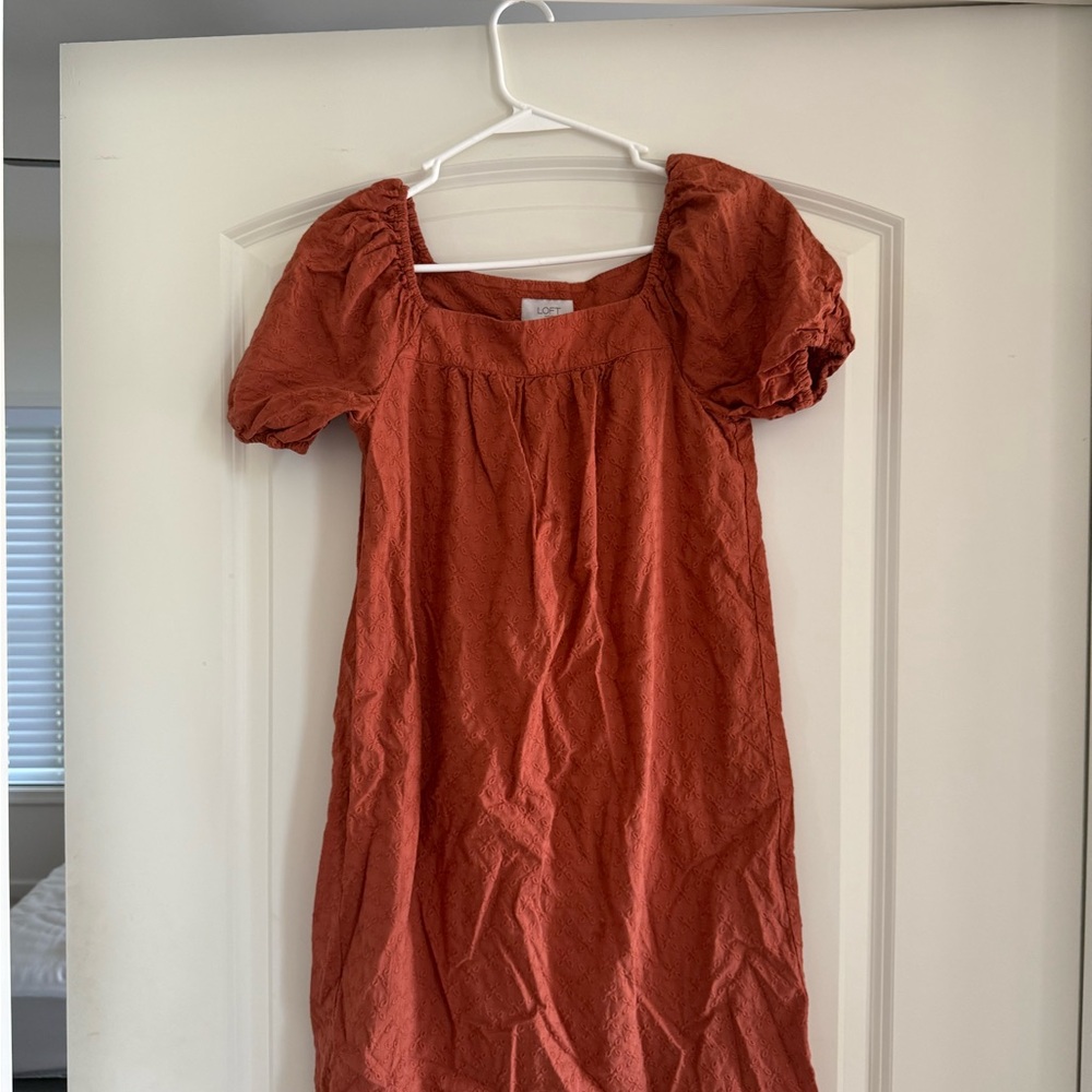 Loft Orange Eyelet Puff Sleeve Mini Dress - Picture 2 of 3